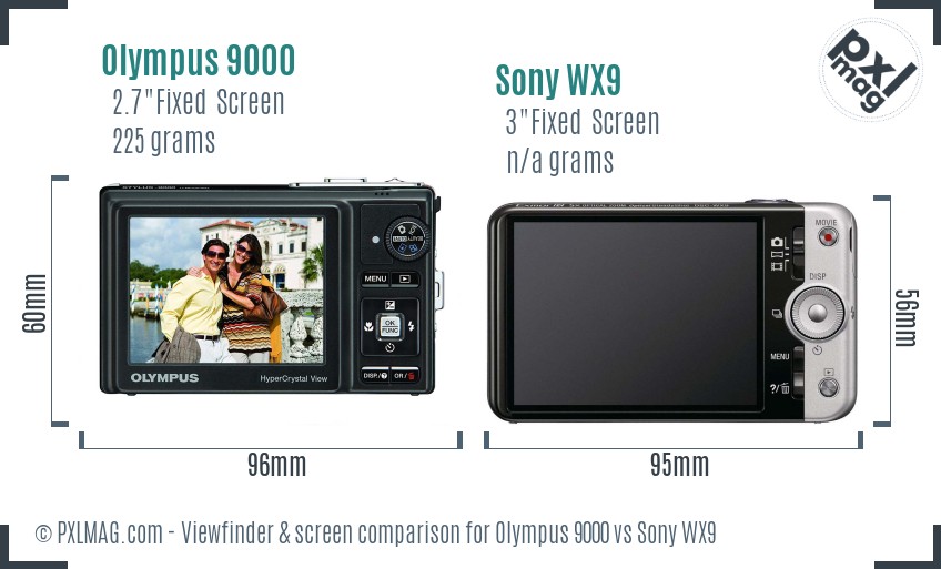 Olympus 9000 vs Sony WX9 Screen and Viewfinder comparison