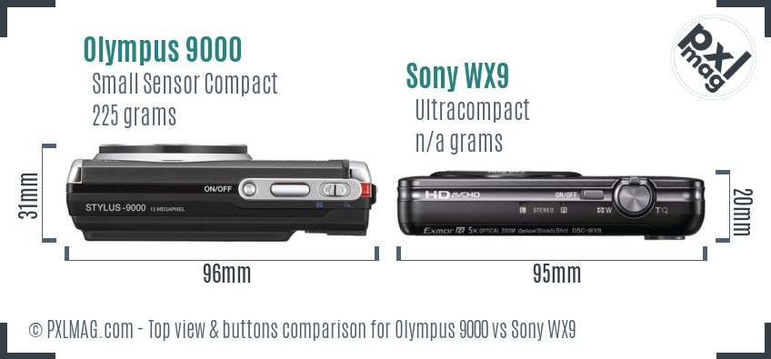 Olympus 9000 vs Sony WX9 top view buttons comparison