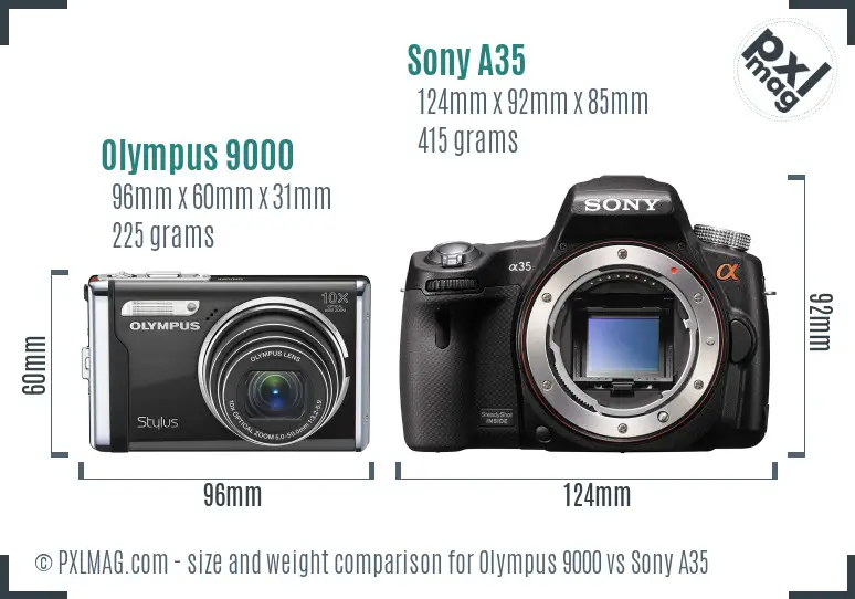 Olympus 9000 vs Sony A35 size comparison
