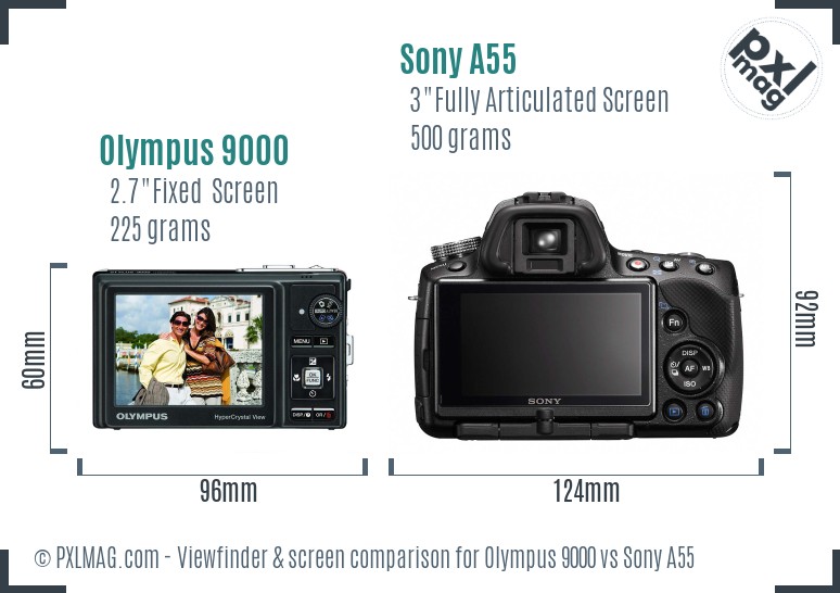 Olympus 9000 vs Sony A55 Screen and Viewfinder comparison