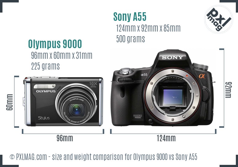 Olympus 9000 vs Sony A55 size comparison