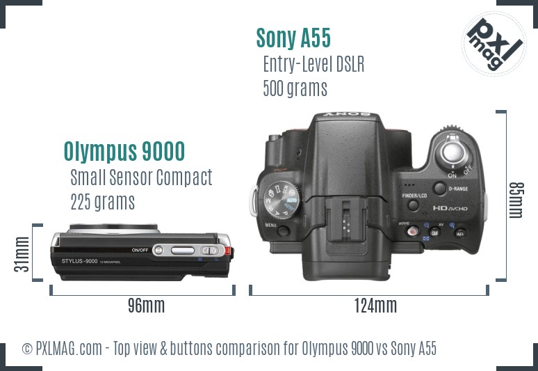 Olympus 9000 vs Sony A55 top view buttons comparison