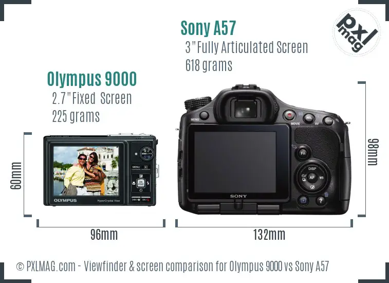 Olympus 9000 vs Sony A57 Screen and Viewfinder comparison
