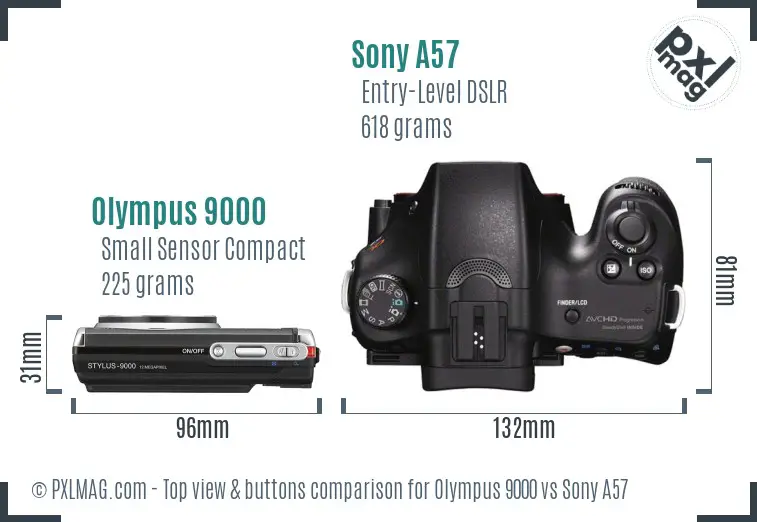Olympus 9000 vs Sony A57 top view buttons comparison
