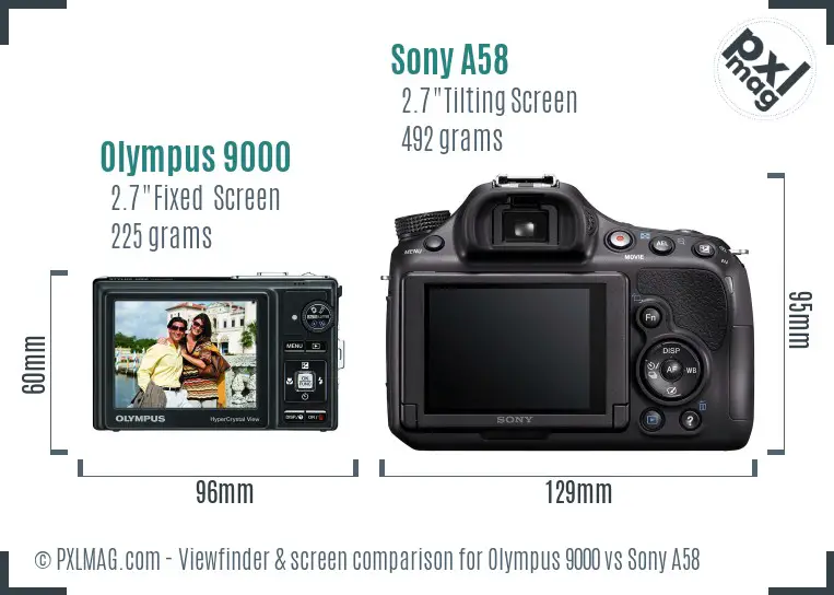 Olympus 9000 vs Sony A58 Screen and Viewfinder comparison