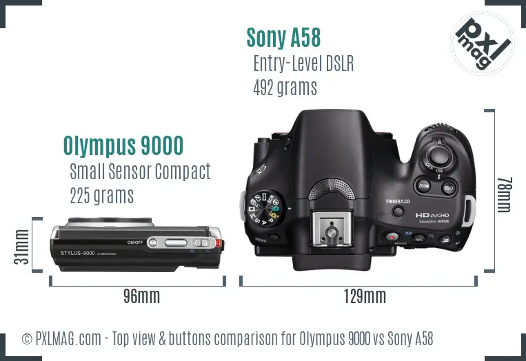 Olympus 9000 vs Sony A58 top view buttons comparison