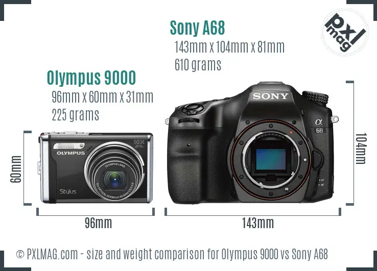 Olympus 9000 vs Sony A68 size comparison