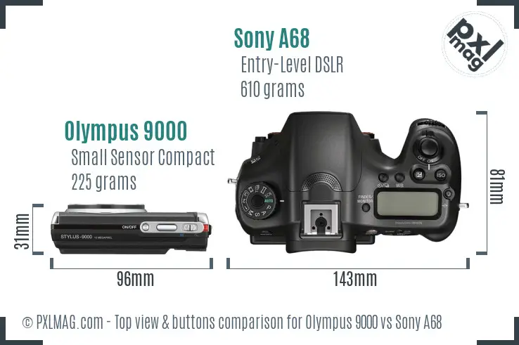 Olympus 9000 vs Sony A68 top view buttons comparison