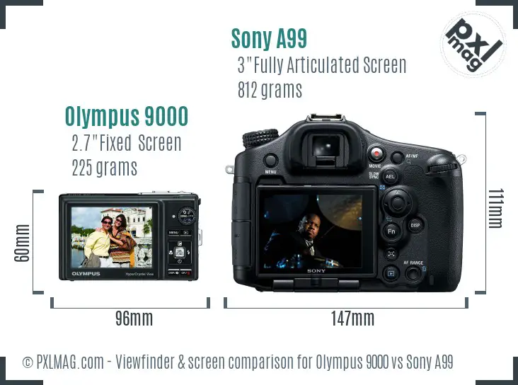 Olympus 9000 vs Sony A99 Screen and Viewfinder comparison
