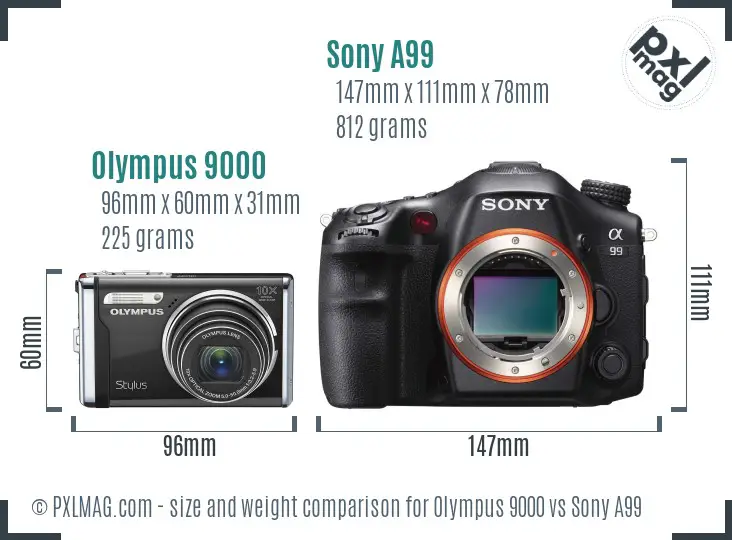Olympus 9000 vs Sony A99 size comparison