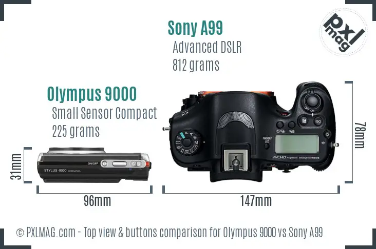 Olympus 9000 vs Sony A99 top view buttons comparison