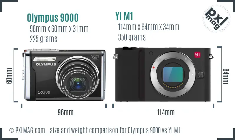 Olympus 9000 vs YI M1 size comparison