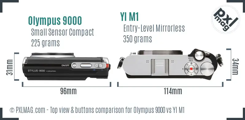 Olympus 9000 vs YI M1 top view buttons comparison