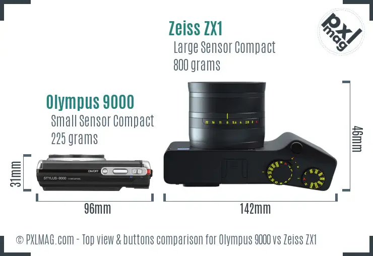 Olympus 9000 vs Zeiss ZX1 top view buttons comparison