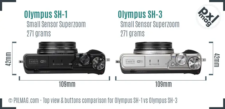 Olympus SH-1 vs Olympus SH-3 top view buttons comparison