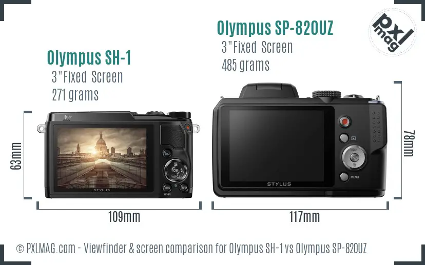Olympus SH-1 vs Olympus SP-820UZ Screen and Viewfinder comparison