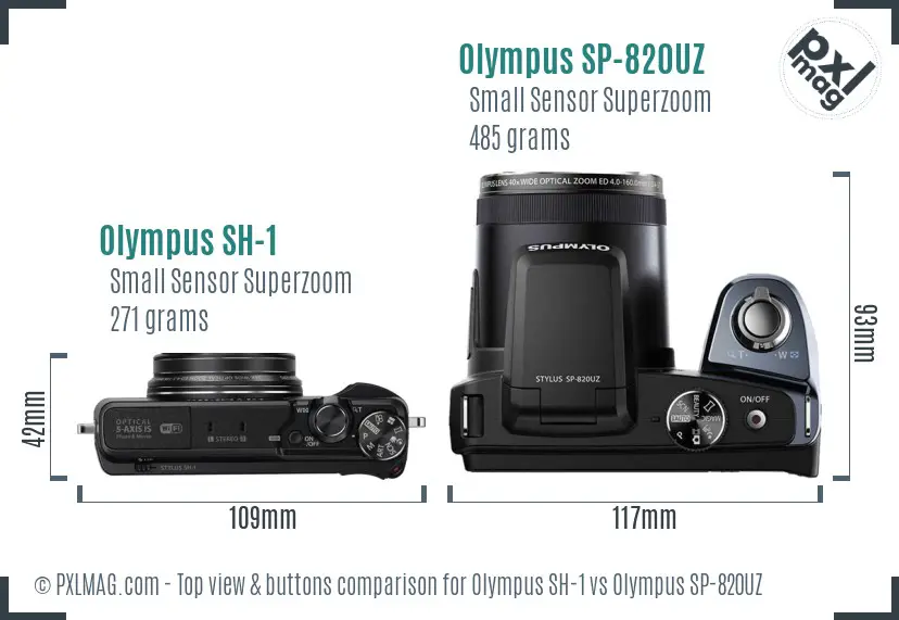 Olympus SH-1 vs Olympus SP-820UZ top view buttons comparison