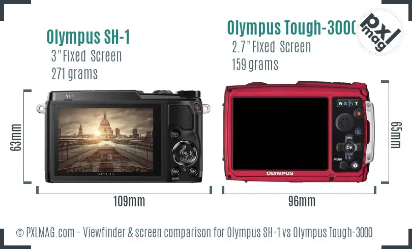 Olympus SH-1 vs Olympus Tough-3000 Screen and Viewfinder comparison
