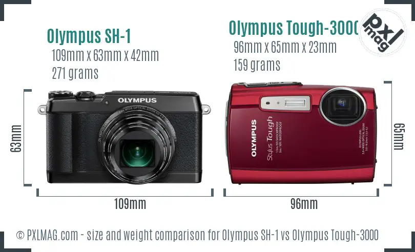 Olympus SH-1 vs Olympus Tough-3000 size comparison