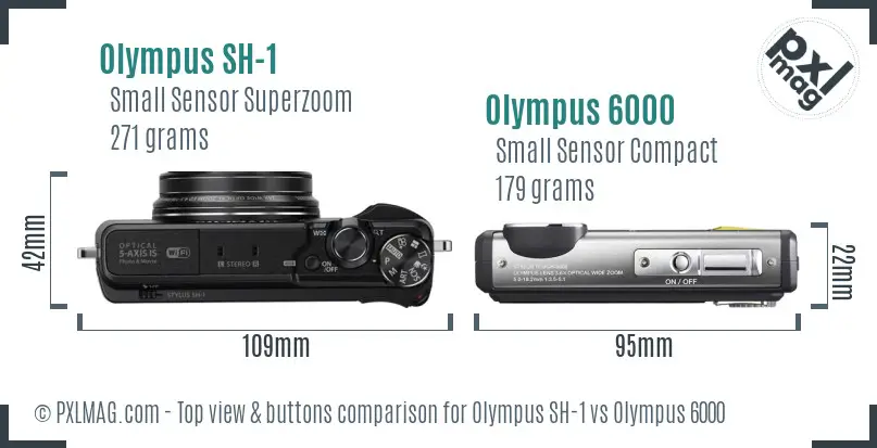 Olympus SH-1 vs Olympus 6000 top view buttons comparison