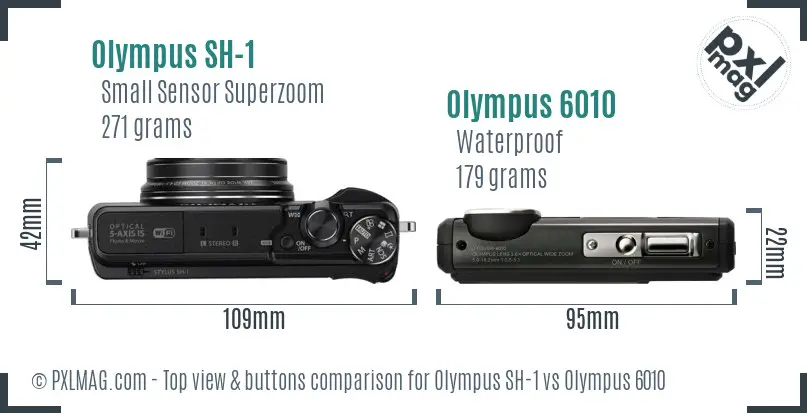 Olympus SH-1 vs Olympus 6010 top view buttons comparison