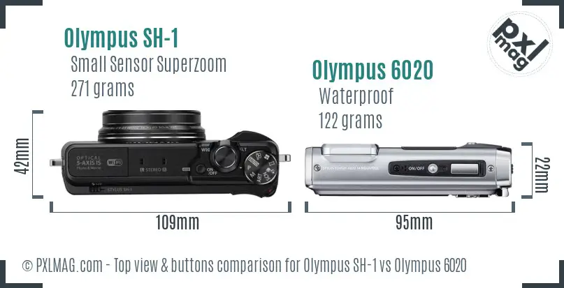 Olympus SH-1 vs Olympus 6020 top view buttons comparison