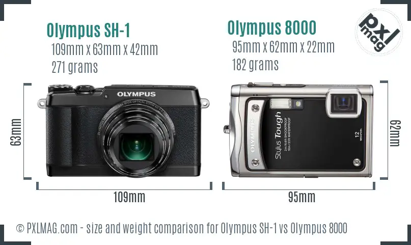 Olympus SH-1 vs Olympus 8000 size comparison