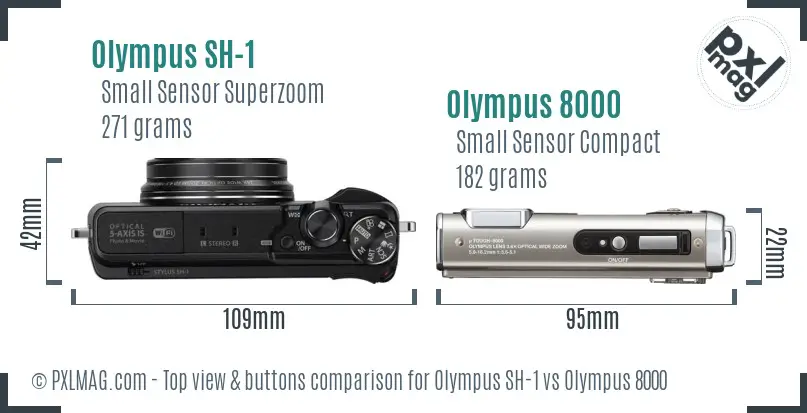 Olympus SH-1 vs Olympus 8000 top view buttons comparison