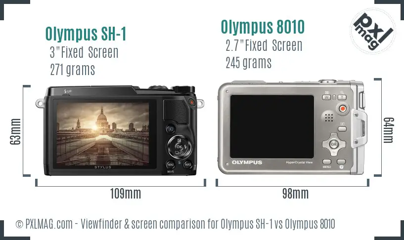 Olympus SH-1 vs Olympus 8010 Screen and Viewfinder comparison