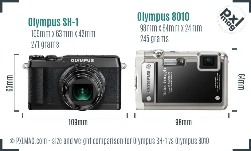 Olympus SH-1 vs Olympus 8010 size comparison