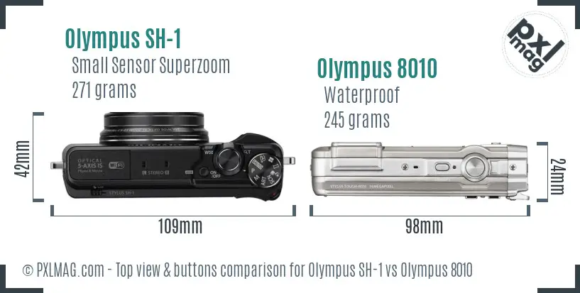 Olympus SH-1 vs Olympus 8010 top view buttons comparison