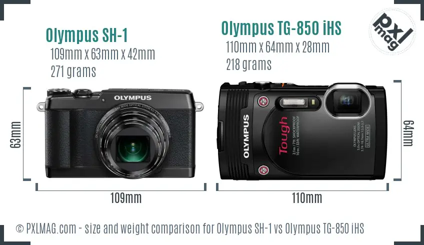 Olympus SH-1 vs Olympus TG-850 iHS size comparison