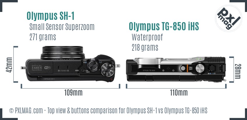 Olympus SH-1 vs Olympus TG-850 iHS top view buttons comparison