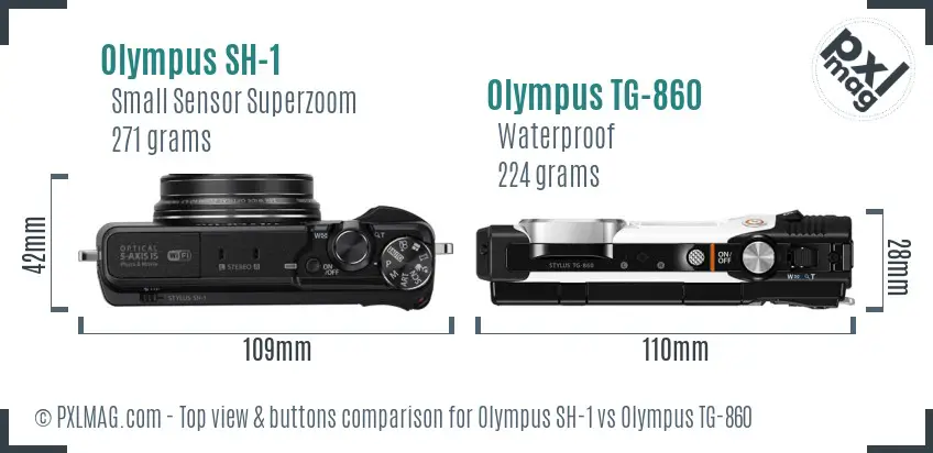 Olympus SH-1 vs Olympus TG-860 top view buttons comparison