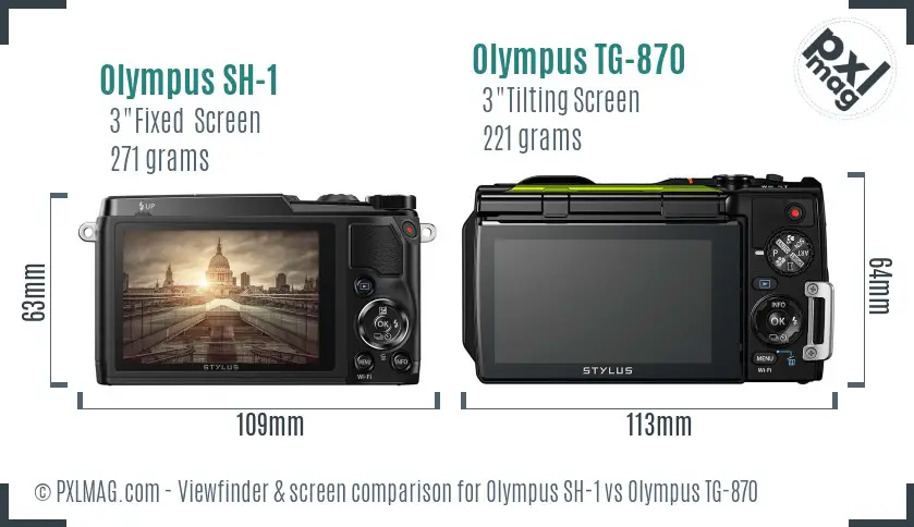 Olympus SH-1 vs Olympus TG-870 Screen and Viewfinder comparison