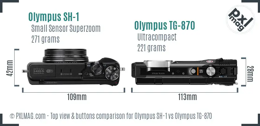 Olympus SH-1 vs Olympus TG-870 top view buttons comparison