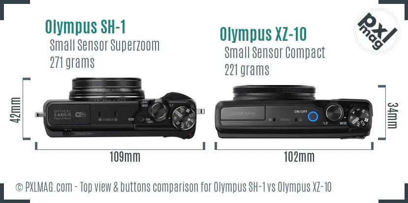 Olympus SH-1 vs Olympus XZ-10 top view buttons comparison