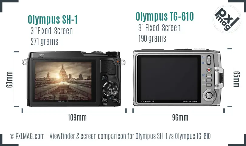 Olympus SH-1 vs Olympus TG-610 Screen and Viewfinder comparison