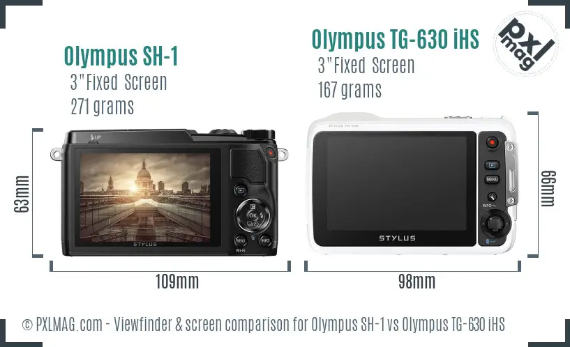 Olympus SH-1 vs Olympus TG-630 iHS Screen and Viewfinder comparison