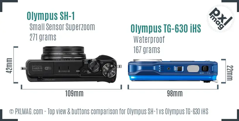 Olympus SH-1 vs Olympus TG-630 iHS top view buttons comparison