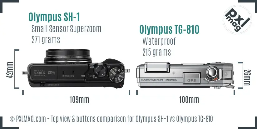 Olympus SH-1 vs Olympus TG-810 top view buttons comparison