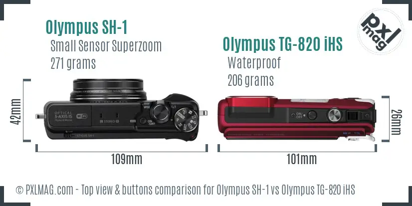 Olympus SH-1 vs Olympus TG-820 iHS top view buttons comparison