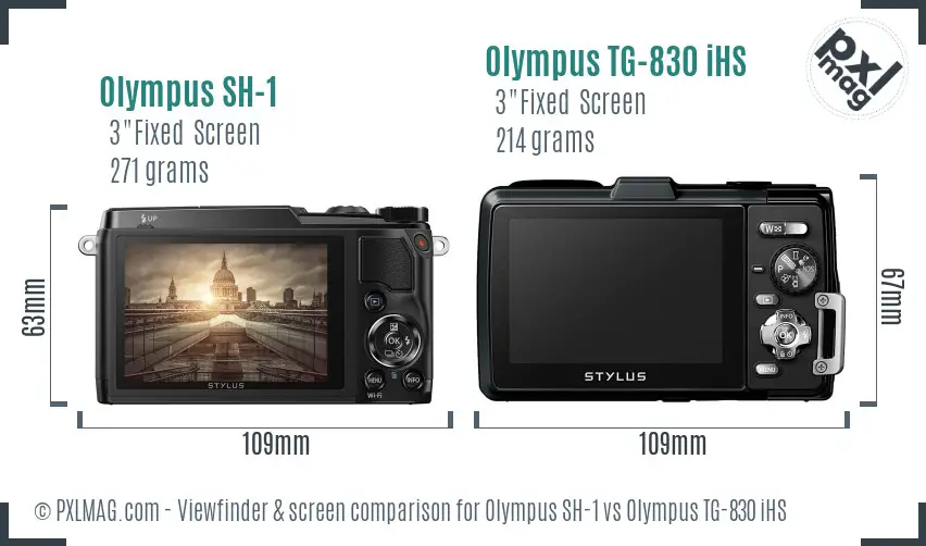 Olympus SH-1 vs Olympus TG-830 iHS Screen and Viewfinder comparison