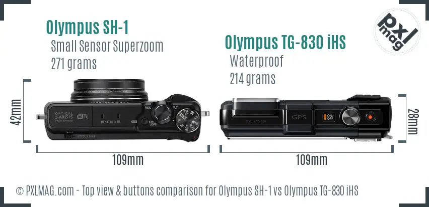 Olympus SH-1 vs Olympus TG-830 iHS top view buttons comparison