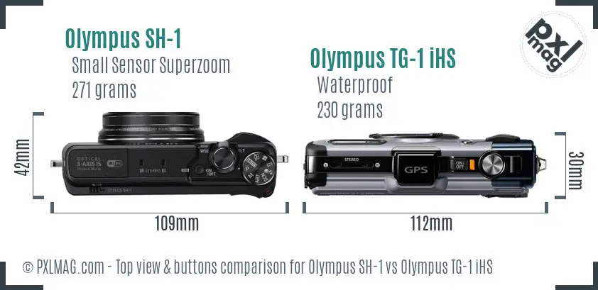 Olympus SH-1 vs Olympus TG-1 iHS top view buttons comparison