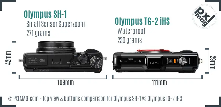 Olympus SH-1 vs Olympus TG-2 iHS top view buttons comparison