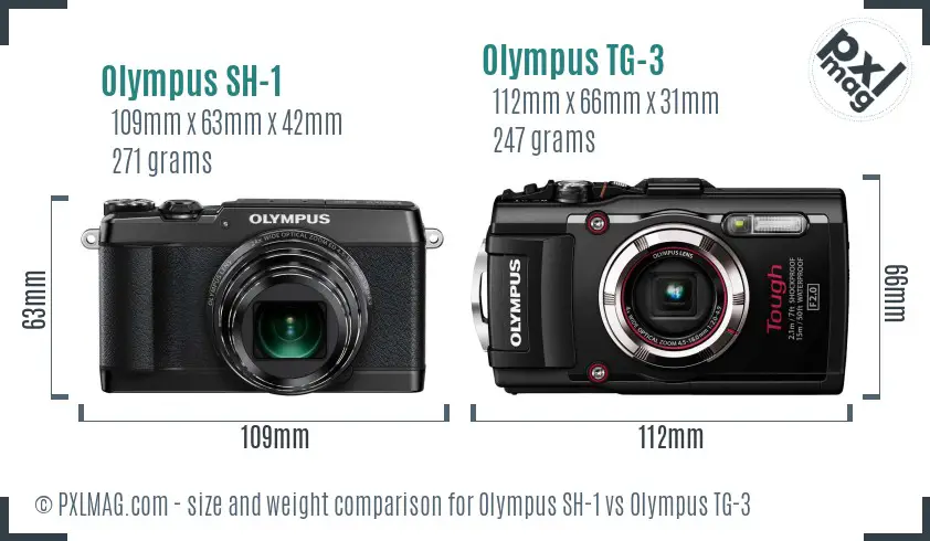 Olympus SH-1 vs Olympus TG-3 size comparison