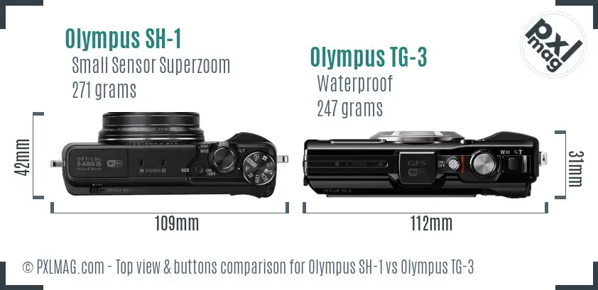 Olympus SH-1 vs Olympus TG-3 top view buttons comparison