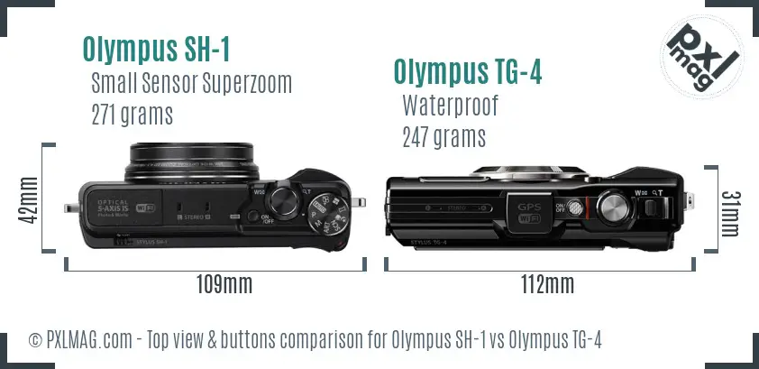 Olympus SH-1 vs Olympus TG-4 top view buttons comparison