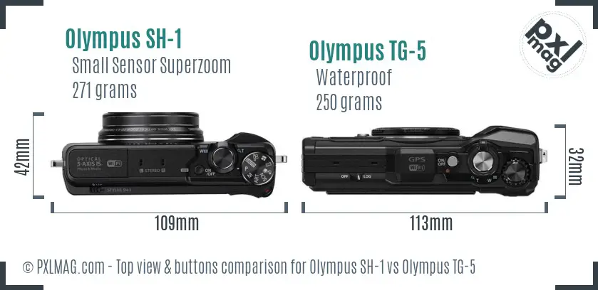 Olympus SH-1 vs Olympus TG-5 top view buttons comparison